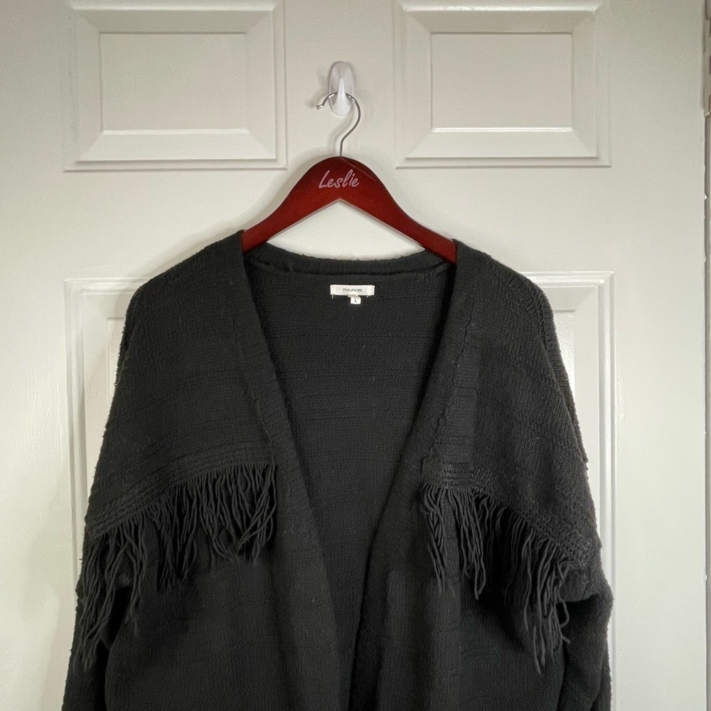 Maurice long sleeve solid fringe‎ sweater cardigan. - Picture 3 of 6